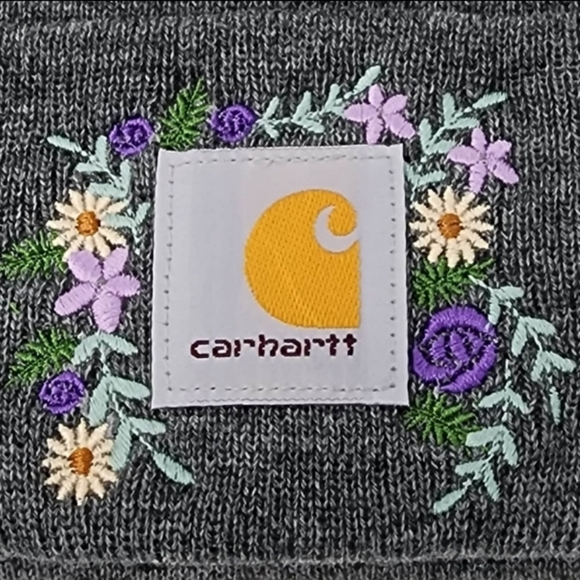 Embroidered Flowery Beanie with Purple Flowers - Picture 2 of 3